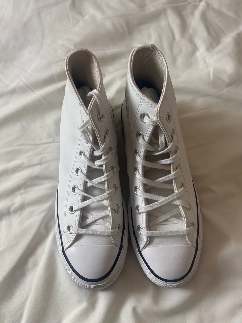 Converse White leather High-Top Platform Sneakers with Black Trim